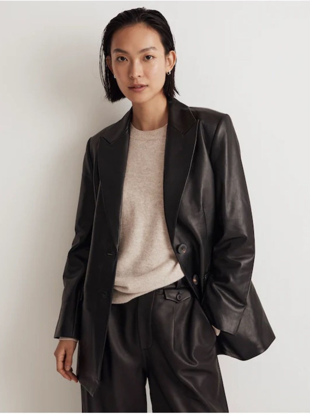 Madewell Bedford Oversized Leather Blazer in True Black - New with Tags